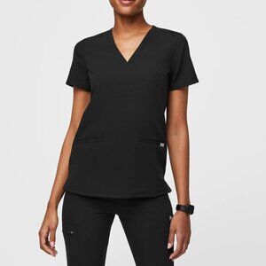 FIGS Casma Three-Pocket Scrub Top Black Short Sleeve V Neck Size Small